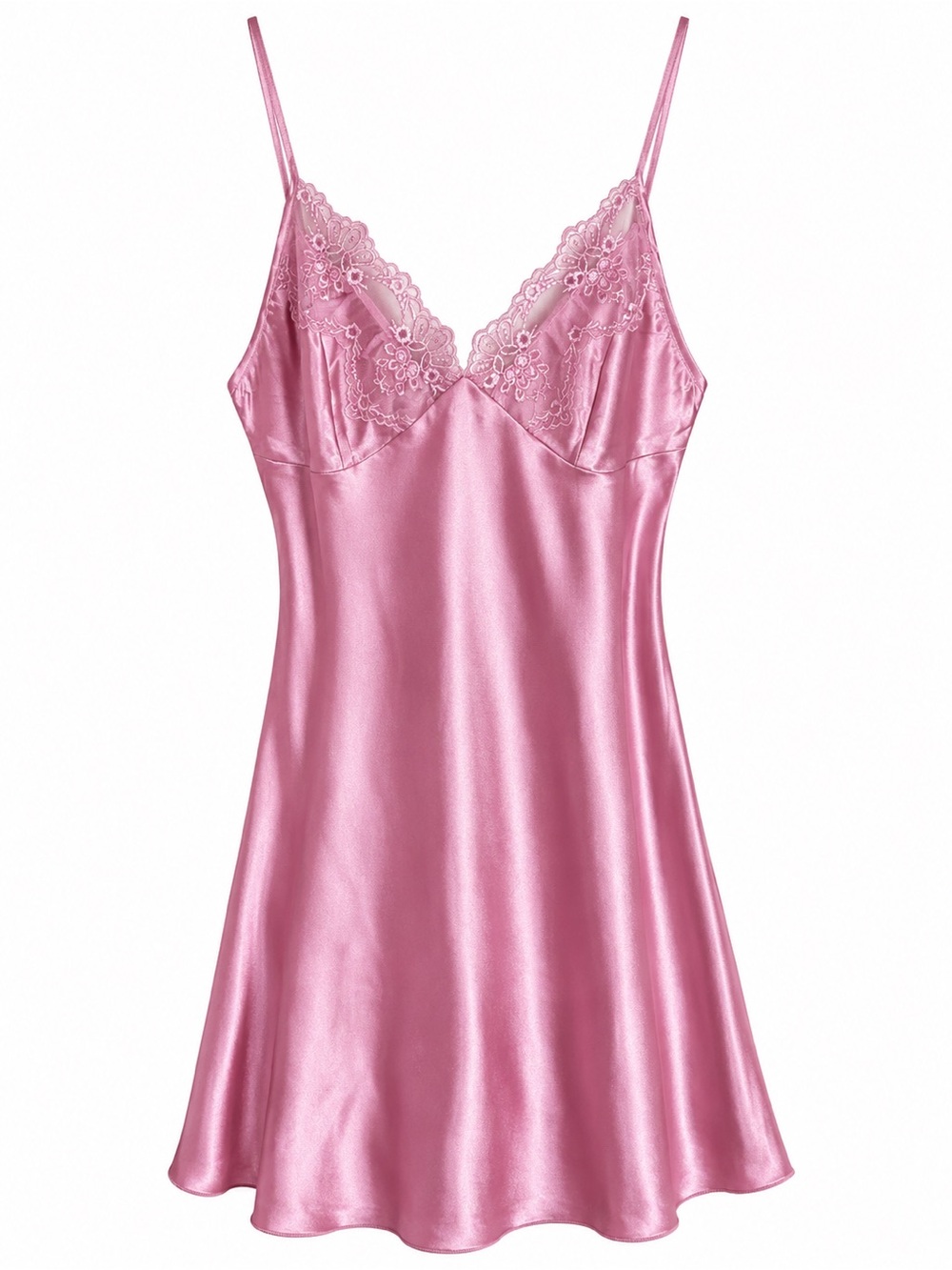 Satin Lace-Trim Slip Dress in Pink